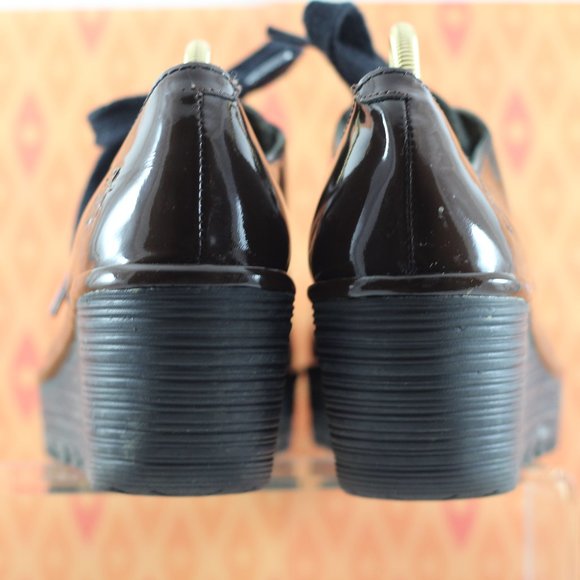 Fly London Chocolate Brown Patent Leather Wedges - Picture 10 of 16